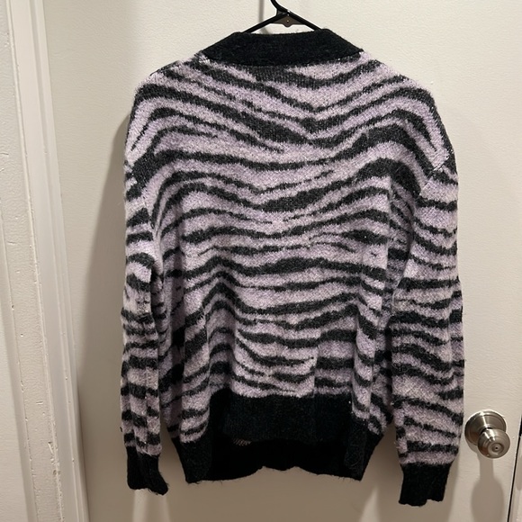RE/DONE 90s Oversized Cardigan in Tiger Intarsia Black Purple S - Picture 5 of 8